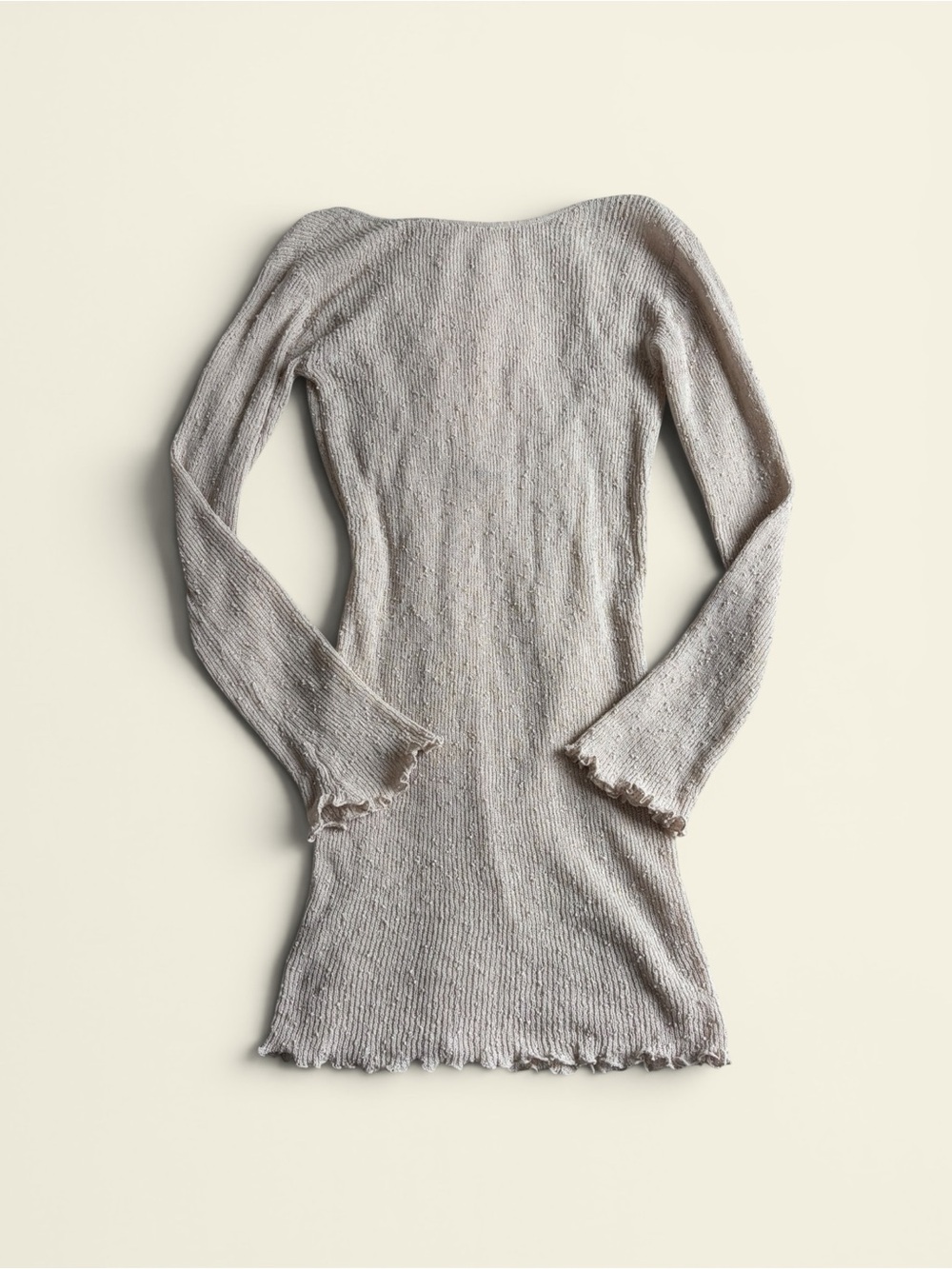 H&M Beige Open Knit Deep Back Mini Dress Slub Knit Beach Cover Up Women's S Boho